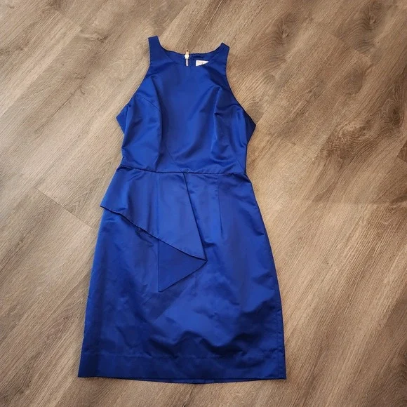 MILLY NY Italian Asymmetrical Peplum Sheath Dress Blue 2 Quiet Luxury Cocktail - Picture 11 of 15